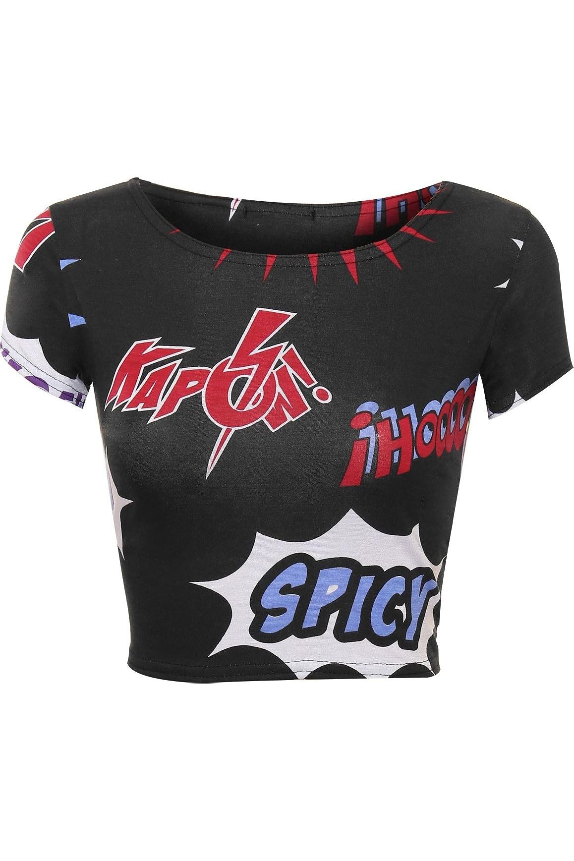 Printed Cap Sleeve Crop Tops Tops WearAll Boom 8-10