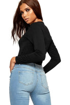 V Neck Long Sleeve Crop Top Tops WearAll