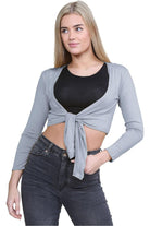 Long Sleeve Front Tie Crop Shrug Tops WearAll