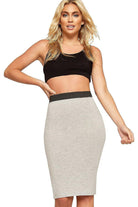 Plain Stretch Pencil Midi Skirt Apparel & Accessories WearAll Light Grey 8-10