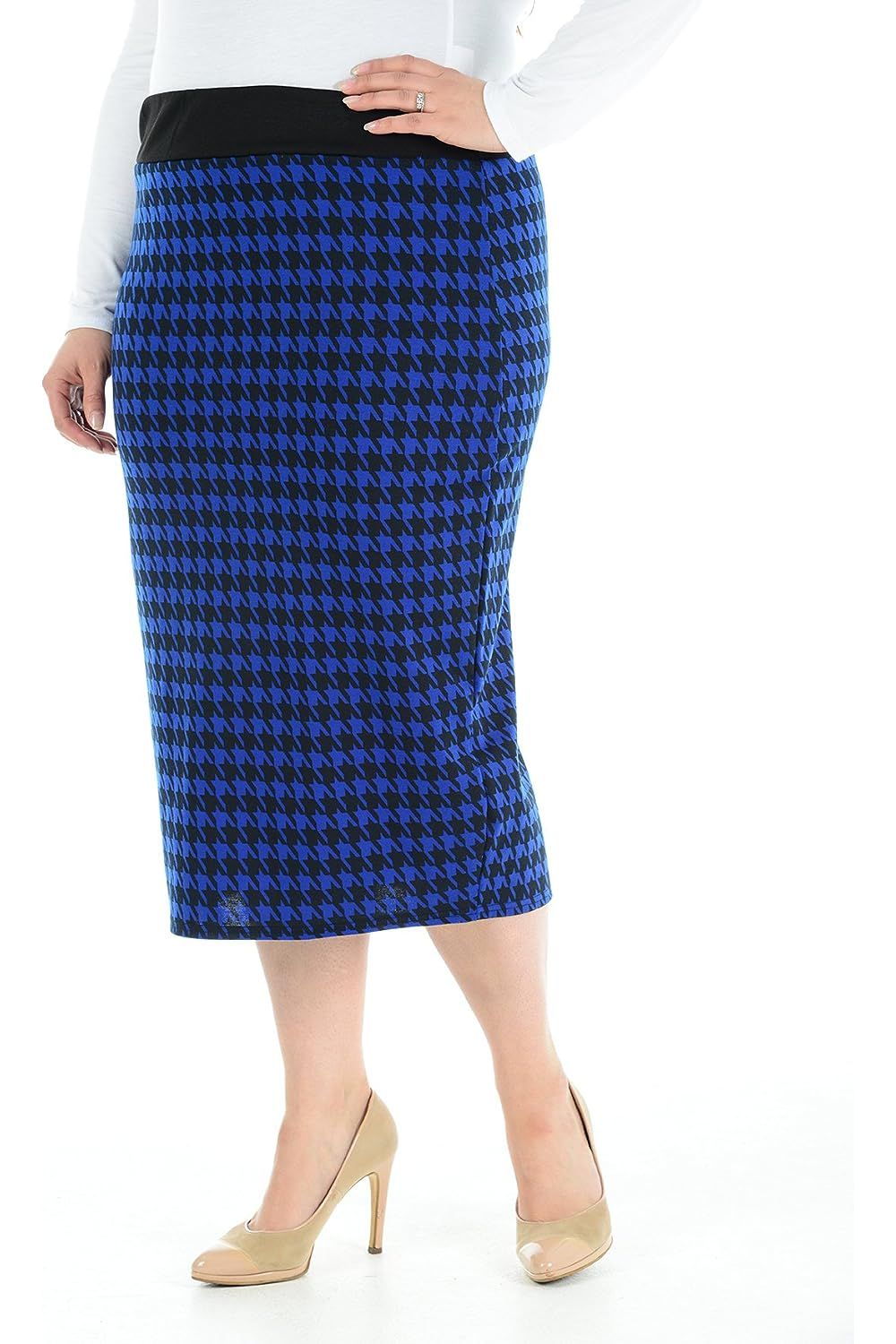 Plus Size Midi Skirt Dogtooth Apparel & Accessories WearAll