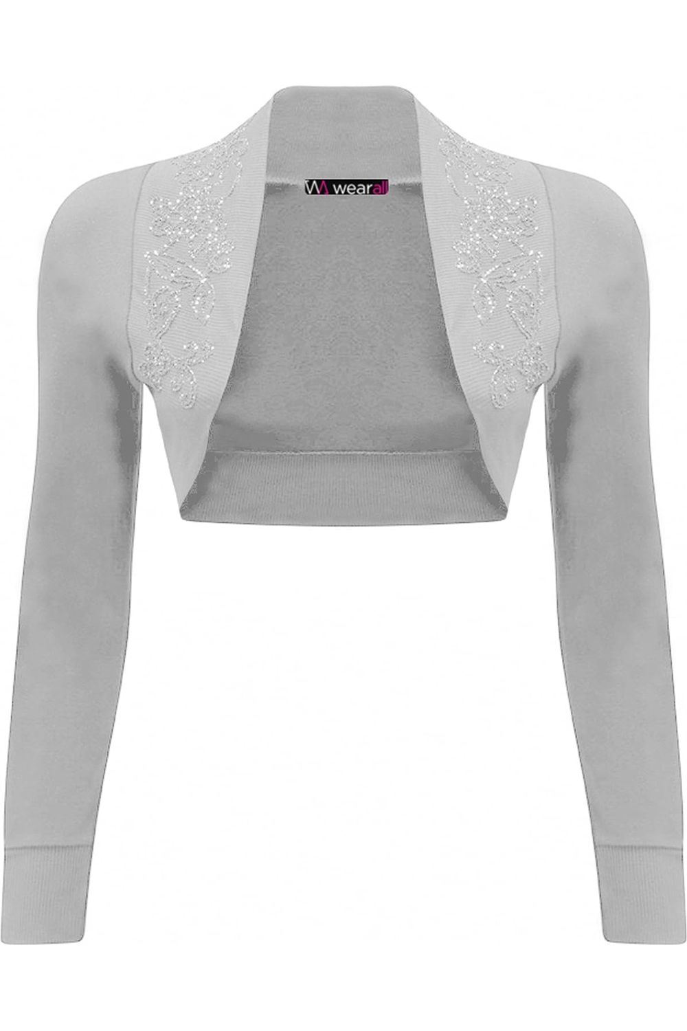 Long Sleeve Beaded Bolero Shrug Tops WearAll Light Grey 8-10