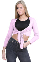 Long Sleeve Front Tie Crop Shrug Tops WearAll