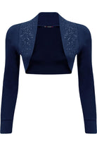 Long Sleeve Beaded Bolero Shrug Tops WearAll Navy Blue 8-10