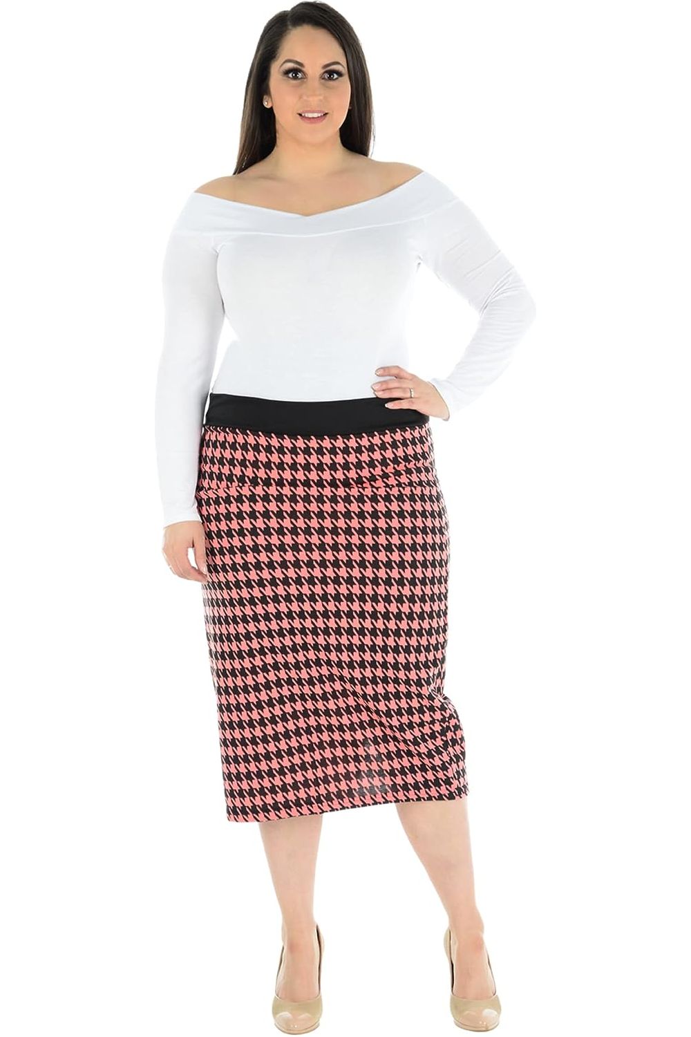 Plus Size Midi Skirt Dogtooth Apparel & Accessories WearAll