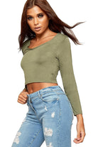 V Neck Long Sleeve Crop Top Tops WearAll