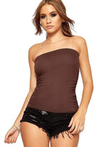 Side Ruched Boob Tube Bandeau Top BraTop WearAll Brown 8-10