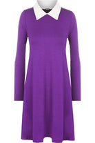 Plain Collar Flared Ladies Swing Dress Dress WearAll Purple 8-10
