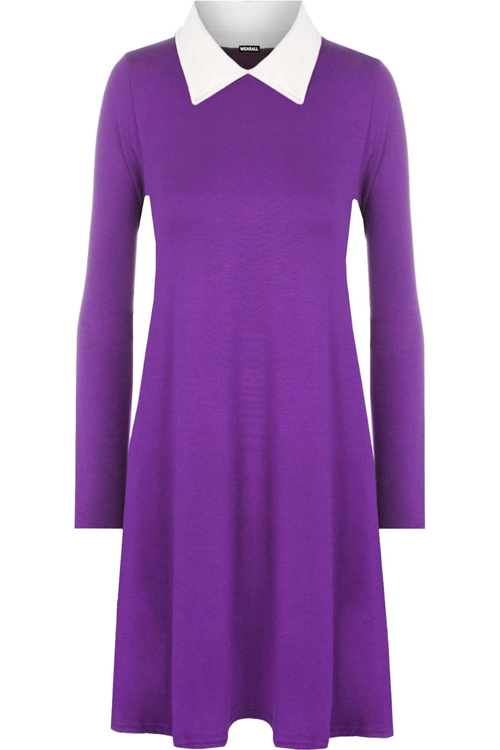 Plus Size Plain Collar Flared Ladies Swing Dress Dress WearAll Purple 16-18
