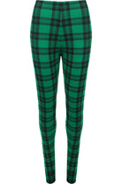 Tartan Check Print Long Leggings Leggings WearAll Green 8-10