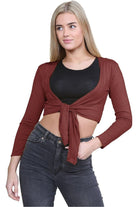 Plus Size Long Sleeve Front Tie Crop Shrug Tops WearAll
