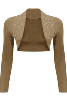 Long Sleeve Beaded Bolero Shrug Tops WearAll Mocha 8-10