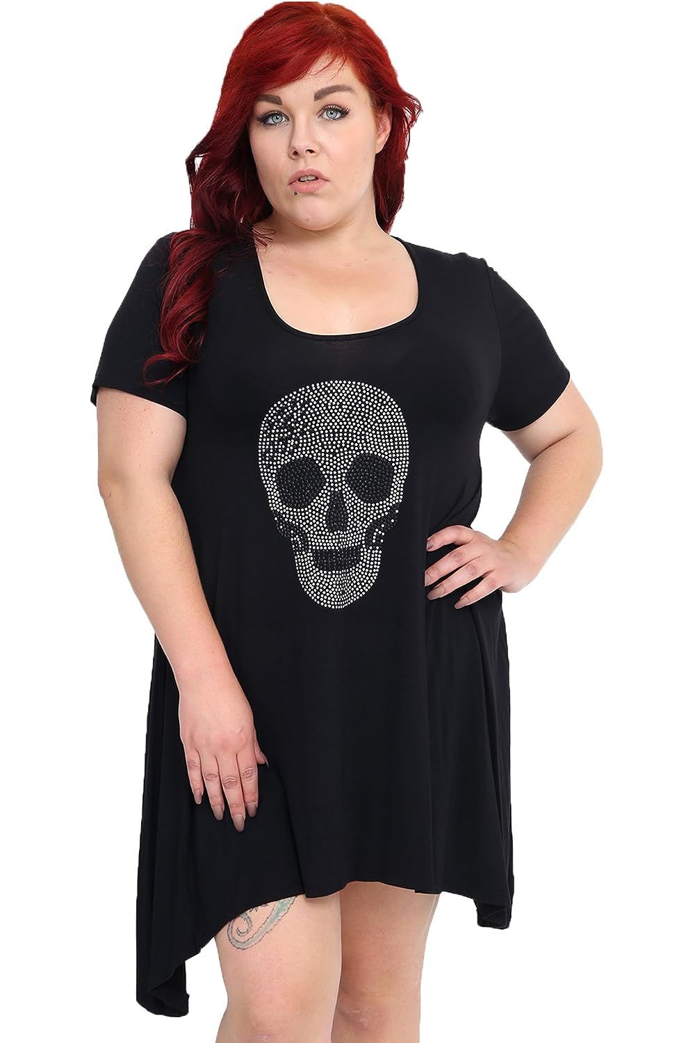 Skull Stud Hanky Hem Short Sleeve Top Apparel & Accessories WearAll Black 14