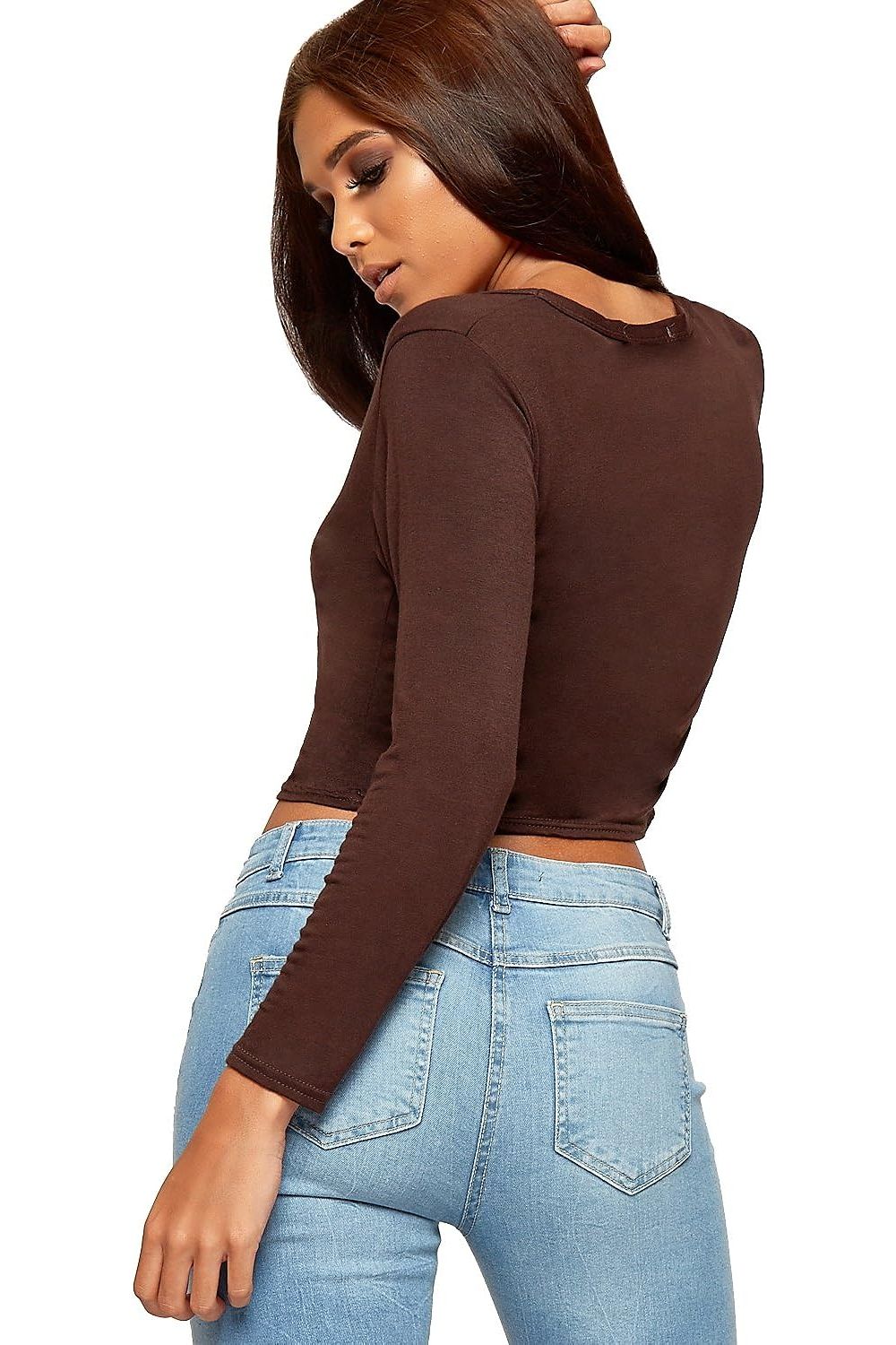 V Neck Long Sleeve Crop Top Tops WearAll