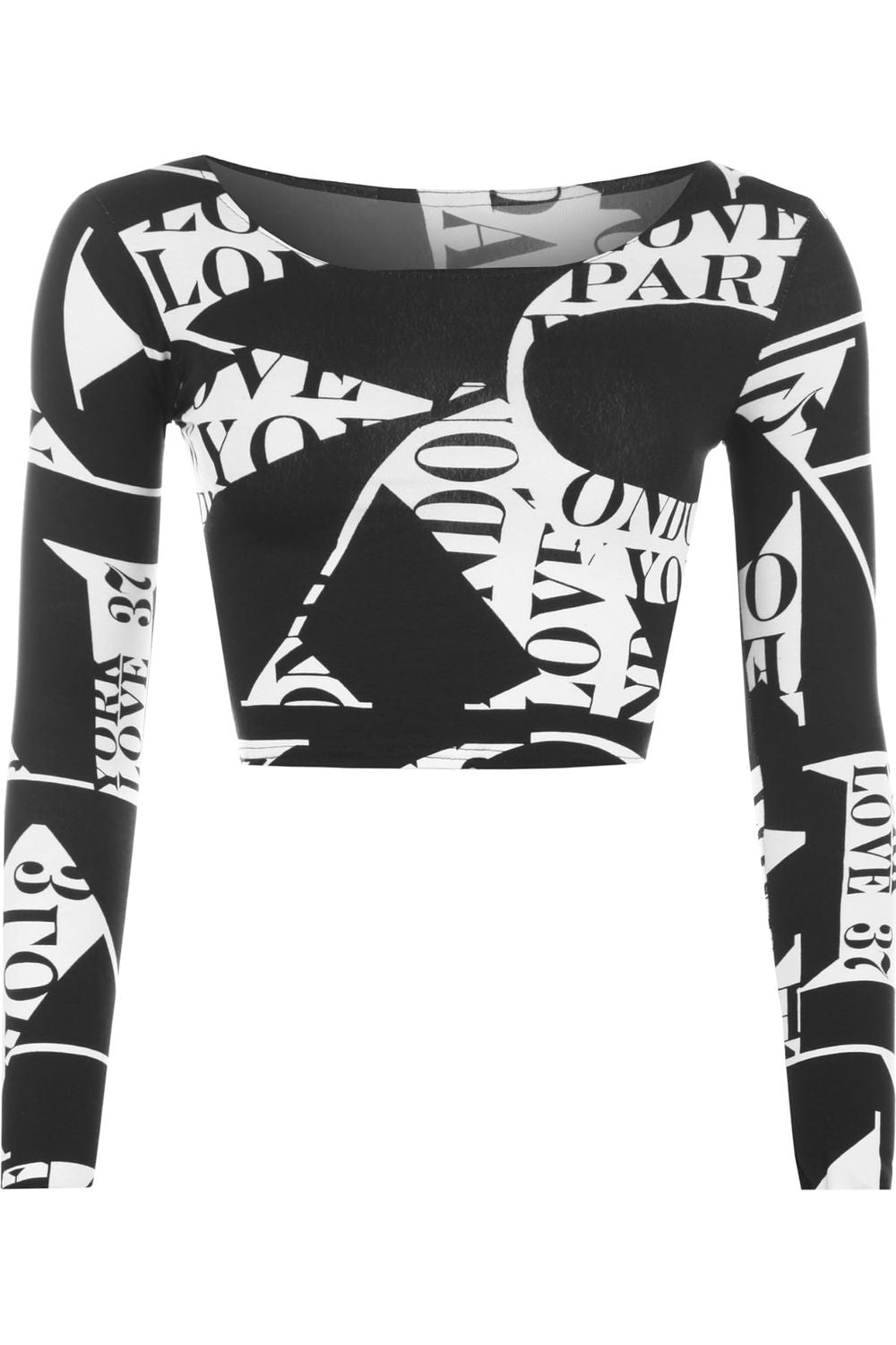 Long Sleeve Printed Crop Top - Rainbow, Animal, Letters prints Tops WearAll Letters 8-10