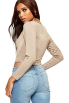 V Neck Long Sleeve Crop Top Tops WearAll
