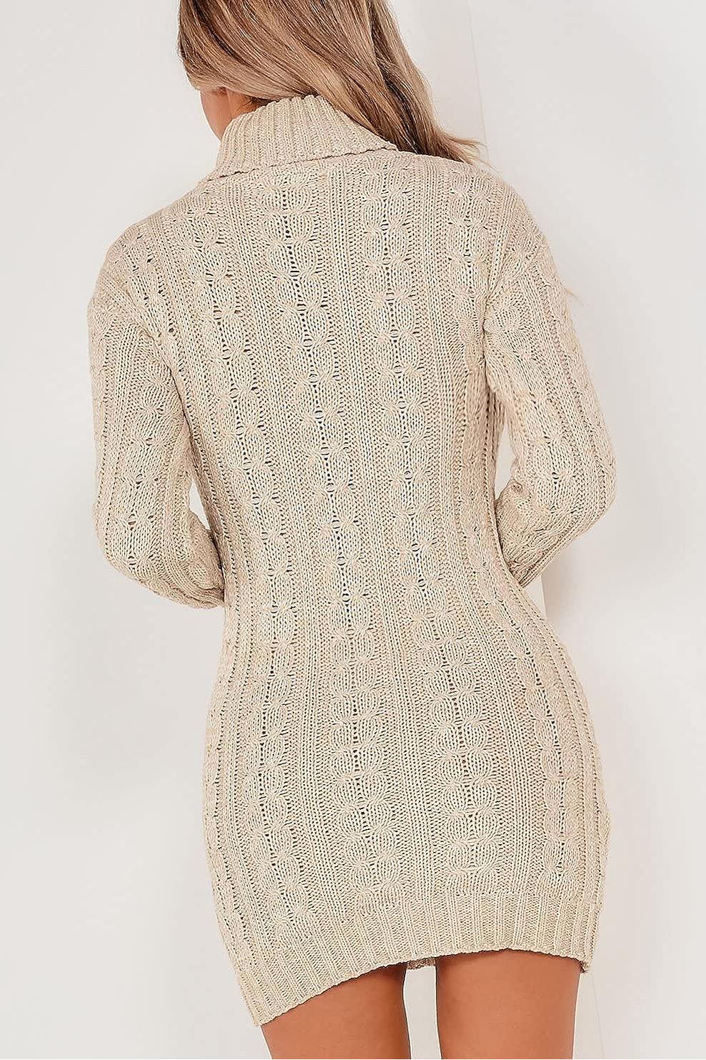 Plus Size Polo High Neck Cable Knitted Jumper Dress Dress WearAll
