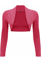 Long Sleeve Beaded Bolero Shrug Tops WearAll Cerise 8-10