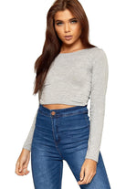 Long Sleeve Cop Top Tops WearAll Light Grey 8-10