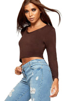 V Neck Long Sleeve Crop Top Tops WearAll