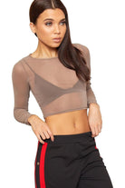 Sheer Mesh Long Sleeve Crop Top Tops WearAll