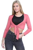 Plus Size Long Sleeve Front Tie Crop Shrug Tops WearAll
