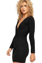 Wrap Over V Neck Plunge Long Sleeve Bodysuit Bodysuit WearAll
