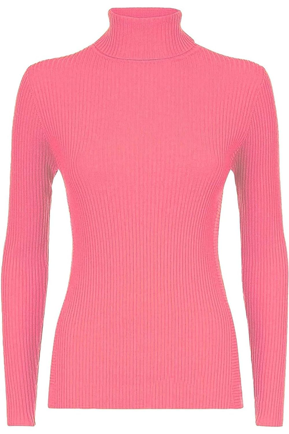 Ribbed Stretch Polo Neck Top Tops WearAll Coral 8-10