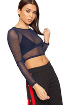 Sheer Mesh Long Sleeve Crop Top Tops WearAll