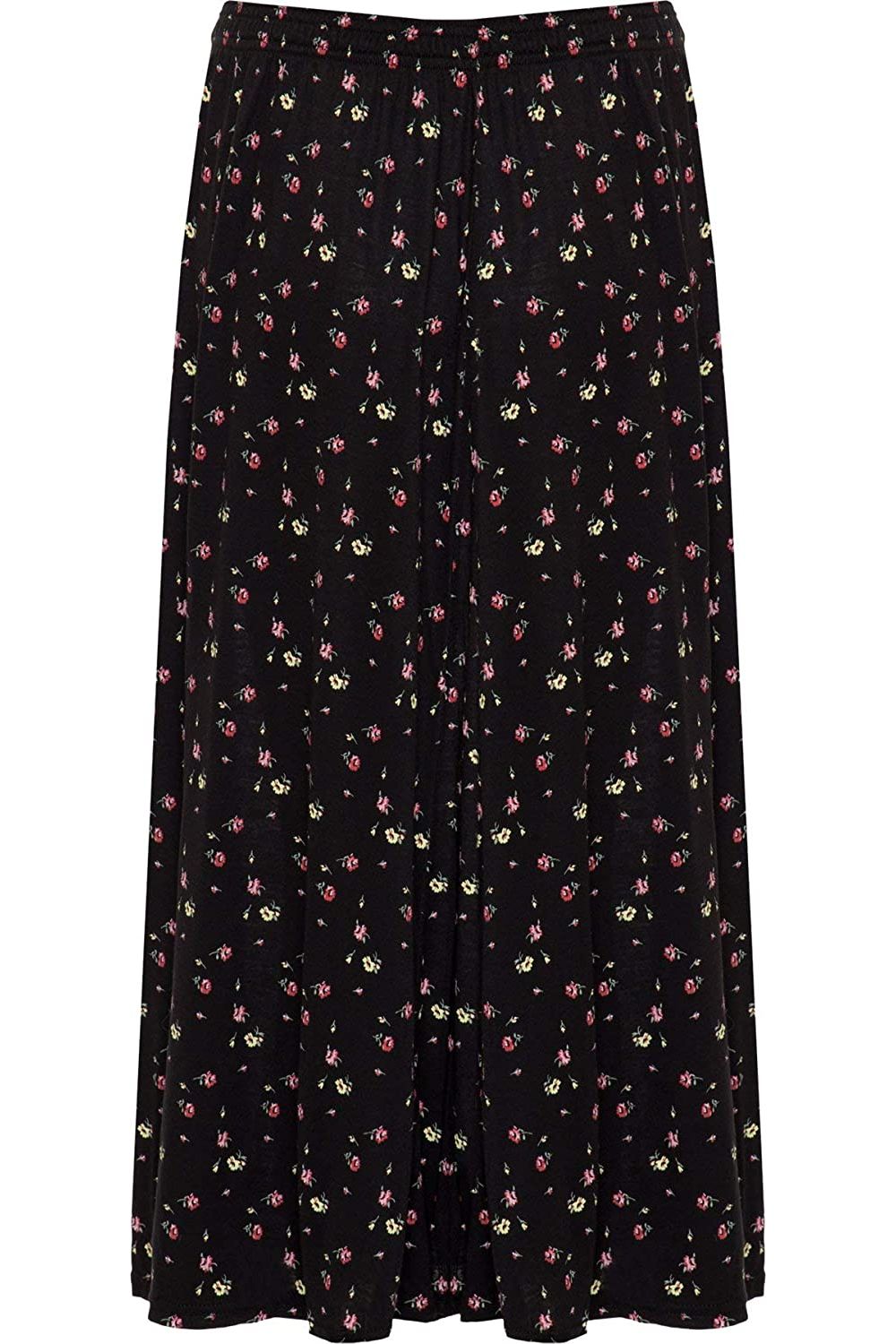 Plus Size Yellow Floral Print Midi Skirt Skirt WearAll