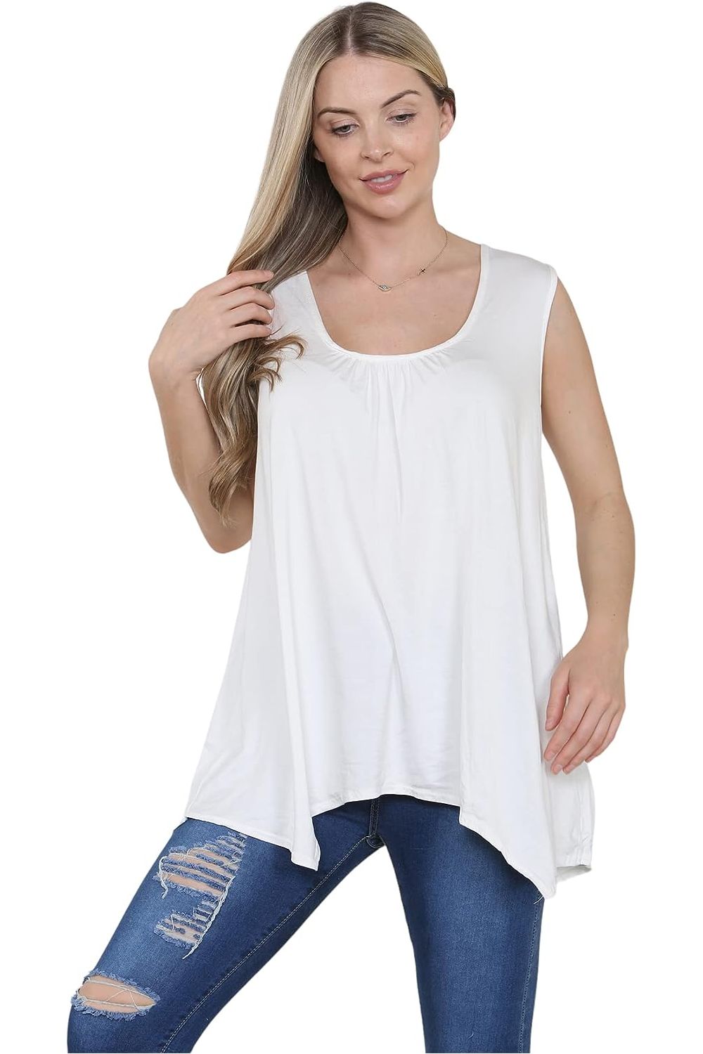 Sleeveless Hanky Hem Vest Top Apparel & Accessories WearAll Cream 8-10
