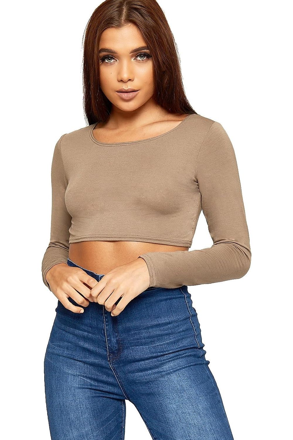 Long Sleeve Cop Top Tops WearAll Mocha 8-10