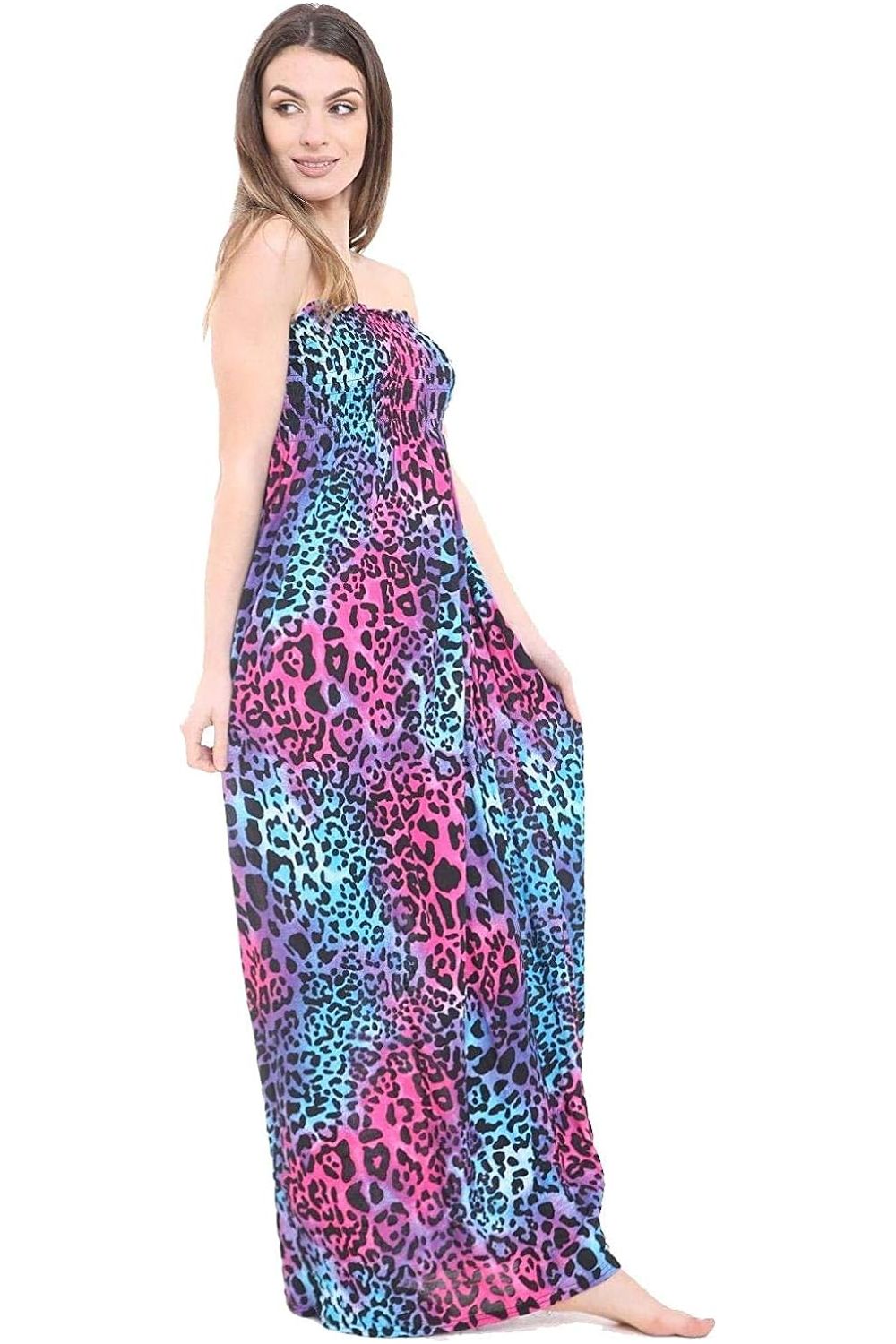 Plus Size Multi Leopard Print Strapless Sheering Maxi Maxi Cardigan WearAll Multi Leopard 16-18