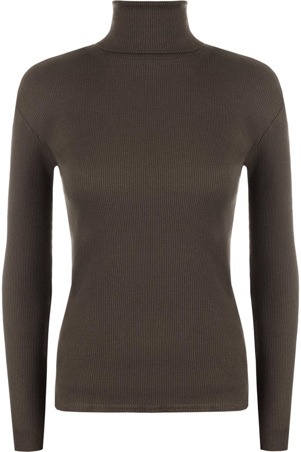 Plus Size Ribbed Stretch Polo Neck Top Tops WearAll Dark Brown 16-18