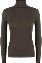 Plus Size Ribbed Stretch Polo Neck Top Tops WearAll Dark Brown 16-18
