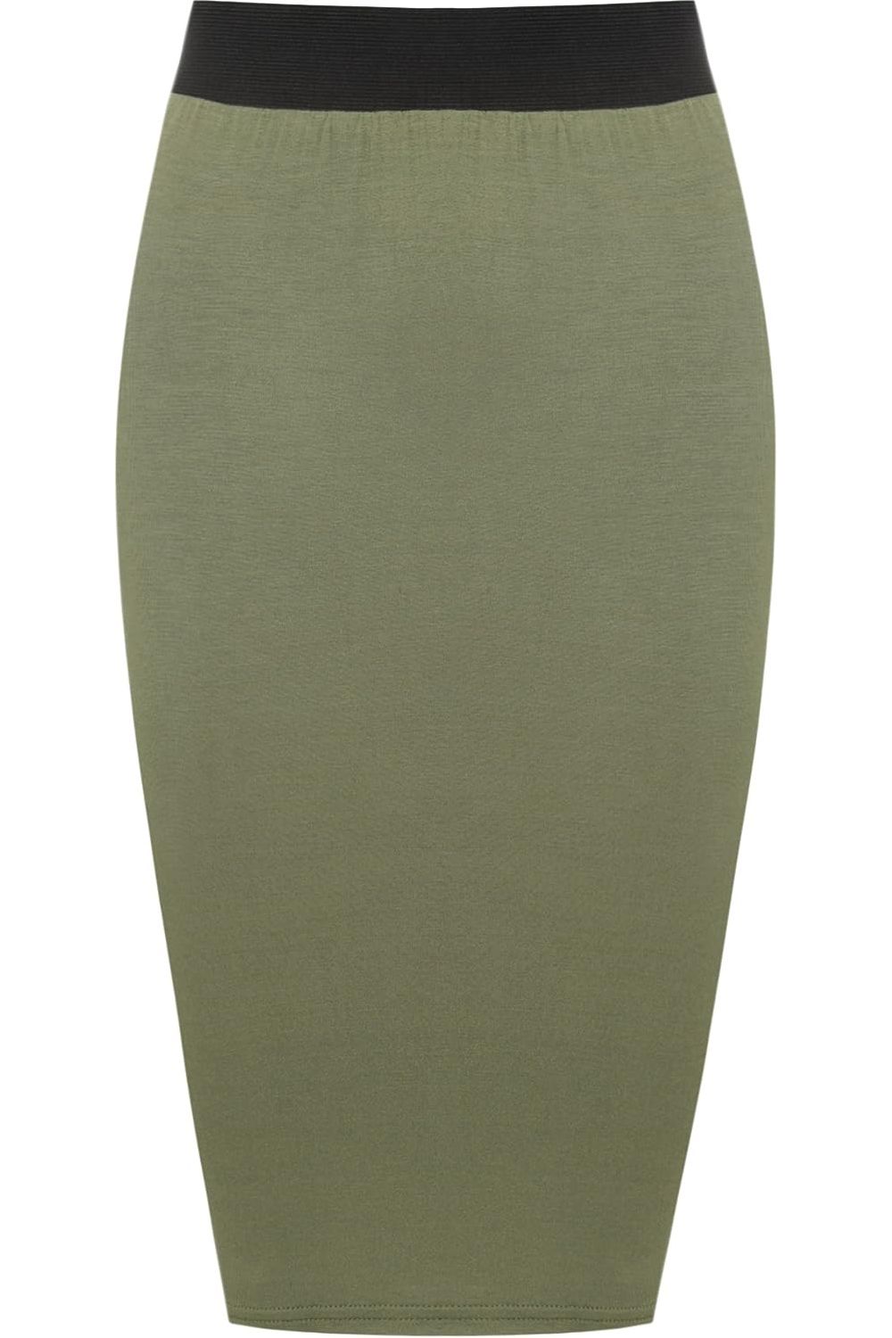 Plus Size Plain Stretch Pencil Midi Skirt Apparel & Accessories WearAll Khaki 16-18