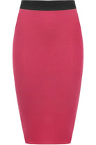 Plus Size Plain Stretch Pencil Midi Skirt Apparel & Accessories WearAll Cerise 16-18