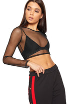 Sheer Mesh Long Sleeve Crop Top Tops WearAll