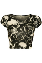 Printed Cap Sleeve Crop Tops Tops WearAll Skull Roses 8-10