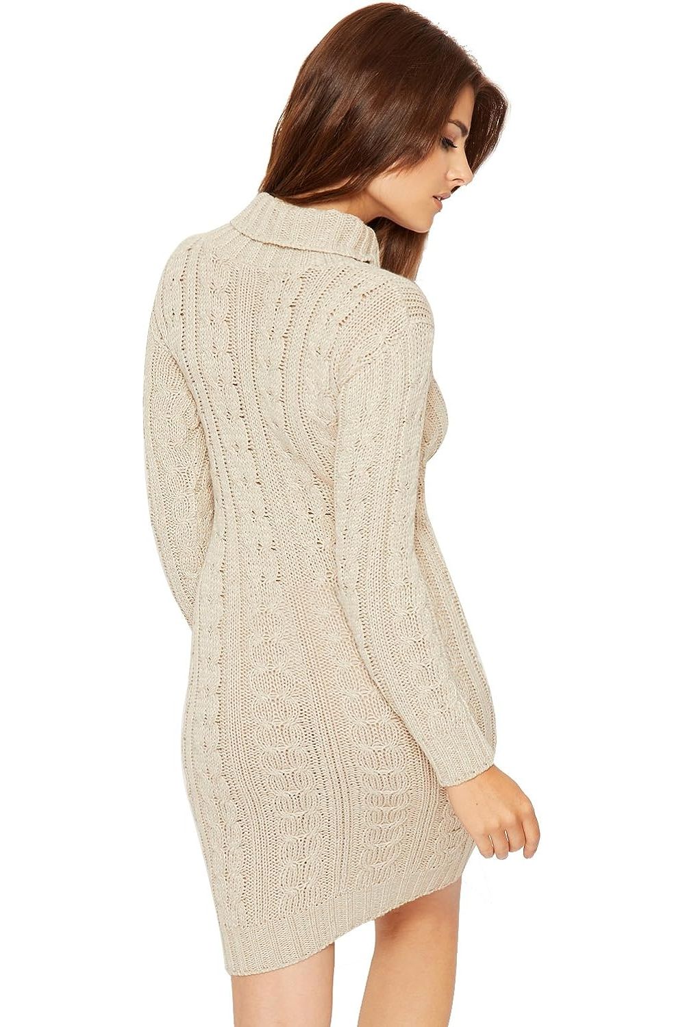 Plus Size Polo High Neck Cable Knitted Jumper Dress Dress WearAll
