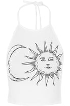 Sun Moon Print Halter Neck Crop Vest Top BraTop WearAll