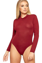 Unity Solid Stand Collar turtleneck Bodysuit Bodysuit WearAll Wine 12-14