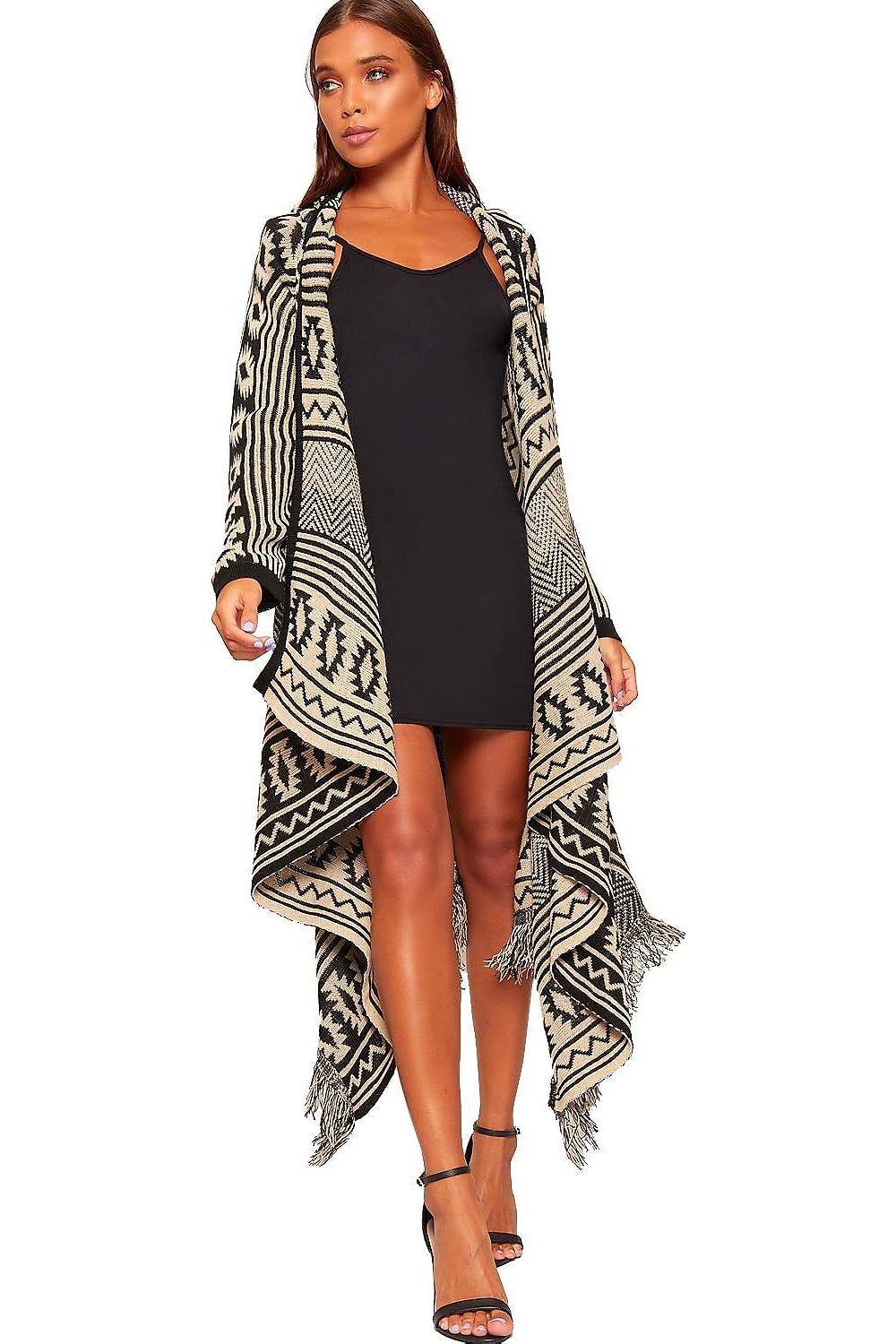 Aztec Knitted Tassle Long Cardigan Maxi Shawl Maxi Cardigan WearAll Aztec 8-10