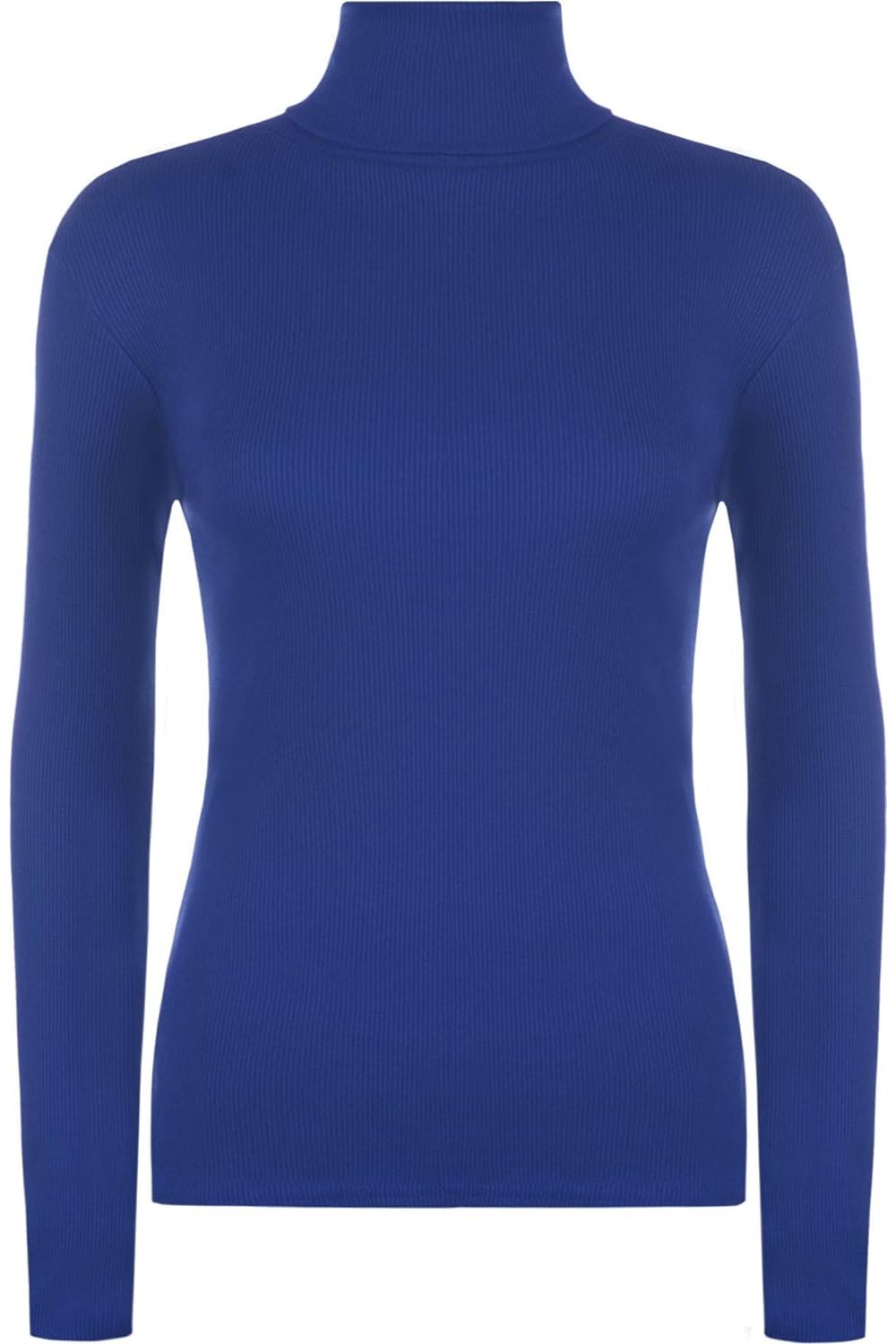 Plus Size Ribbed Stretch Polo Neck Top Tops WearAll Royal Blue 16-18