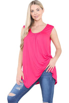 Sleeveless Hanky Hem Vest Top Apparel & Accessories WearAll Cerise 8-10