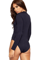 Plus Size Long Sleeve Turtleneck Bodysuit Bodysuit WearAll Navy Blue 16-18