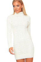 Polo High Neck Cable Knitted Jumper Dress Dress WearAll Cream 8-10