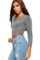 V Neck Long Sleeve Crop Top Tops WearAll