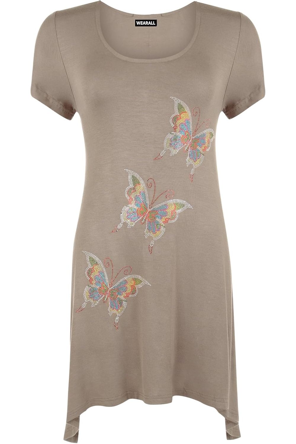 Three Butterfly Hanky Hem Short Sleeve Top Apparel & Accessories WearAll Mocha 14