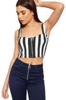 Black White Print Striped Zip Bralet Crop Strap Top BraTop WearAll Black White 8-10